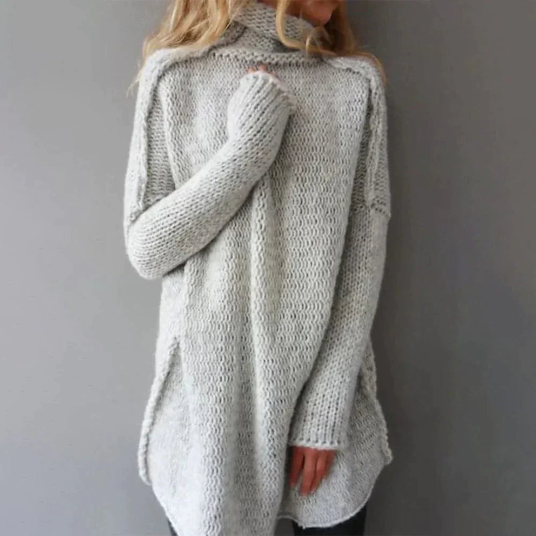 Gebreide trui | Oversized wollen trui met hoge hals tuniek lengte | LIVA