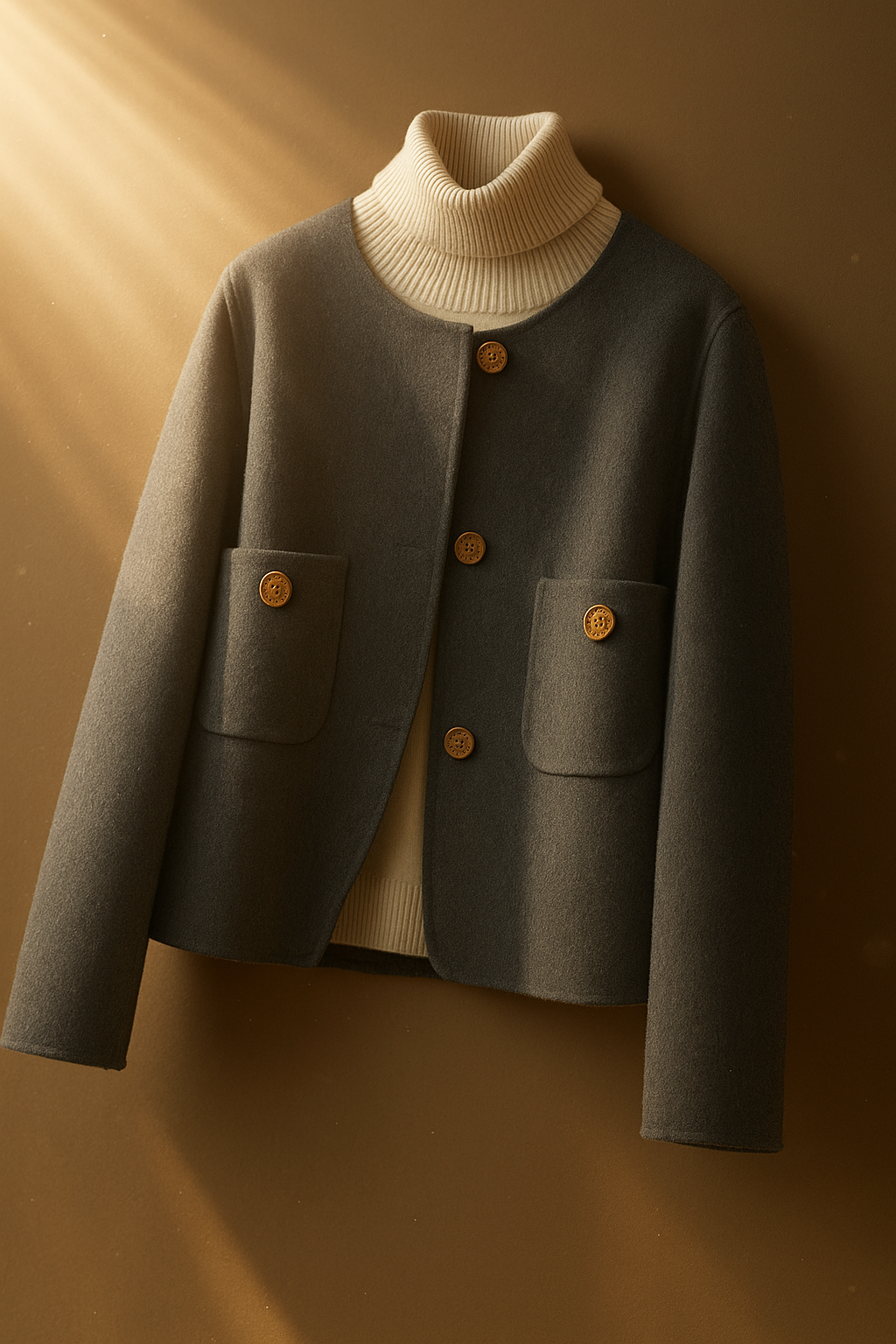 Cropped jas | Wolmix kort jasje zonder kraag met knopen | MAÏA