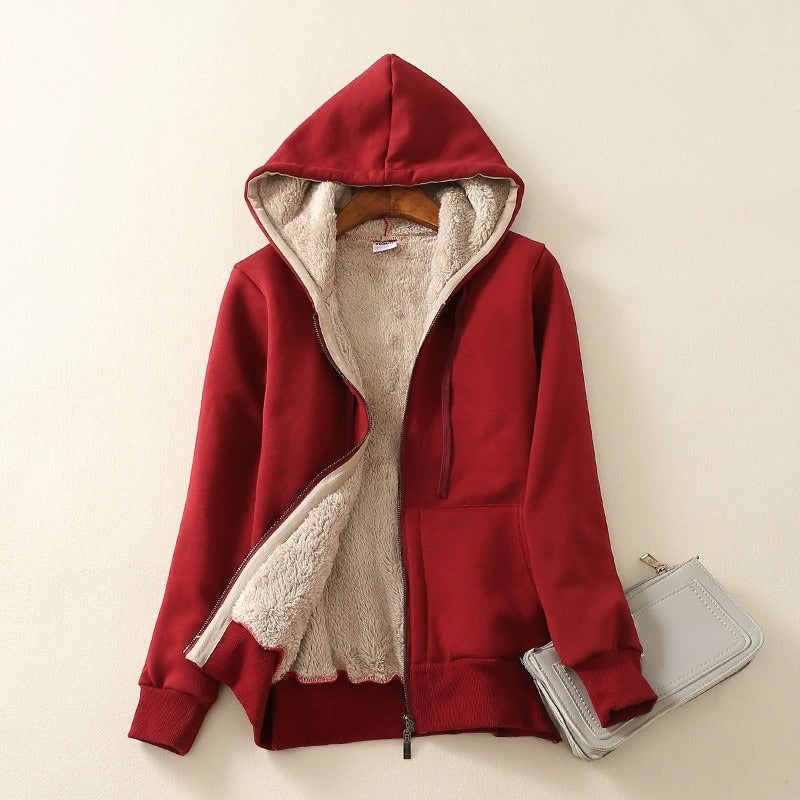 Hooded jas | Relaxed fit jas met sherpa voering en rits | NOOR
