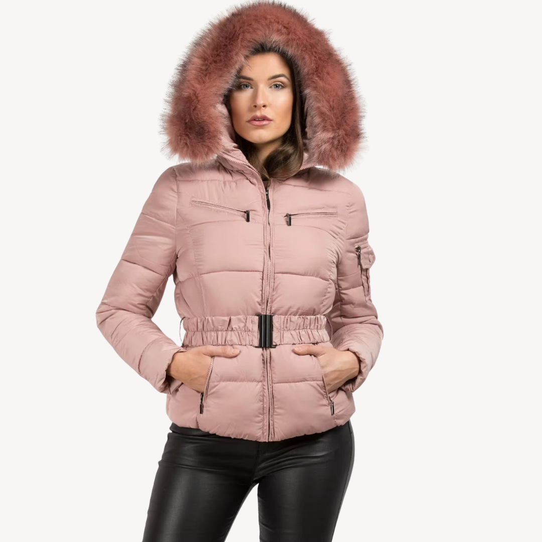 Puffer Jas Dames | Gewatteerde Winterjas met Bontkraag en Ceintuur | LORI