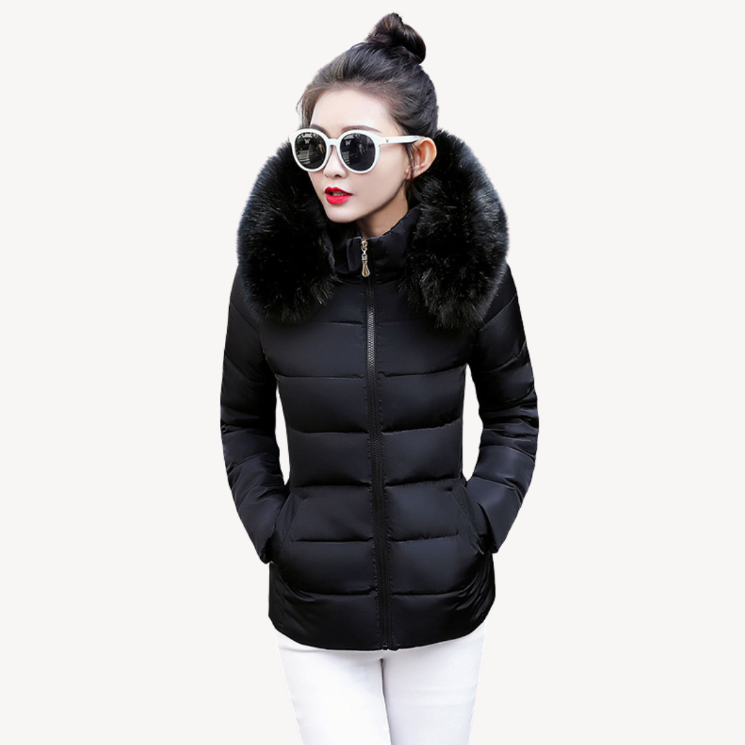 Puffer Jas Dames | Korte Winterjas met Imitatiebont Kraag | LORI