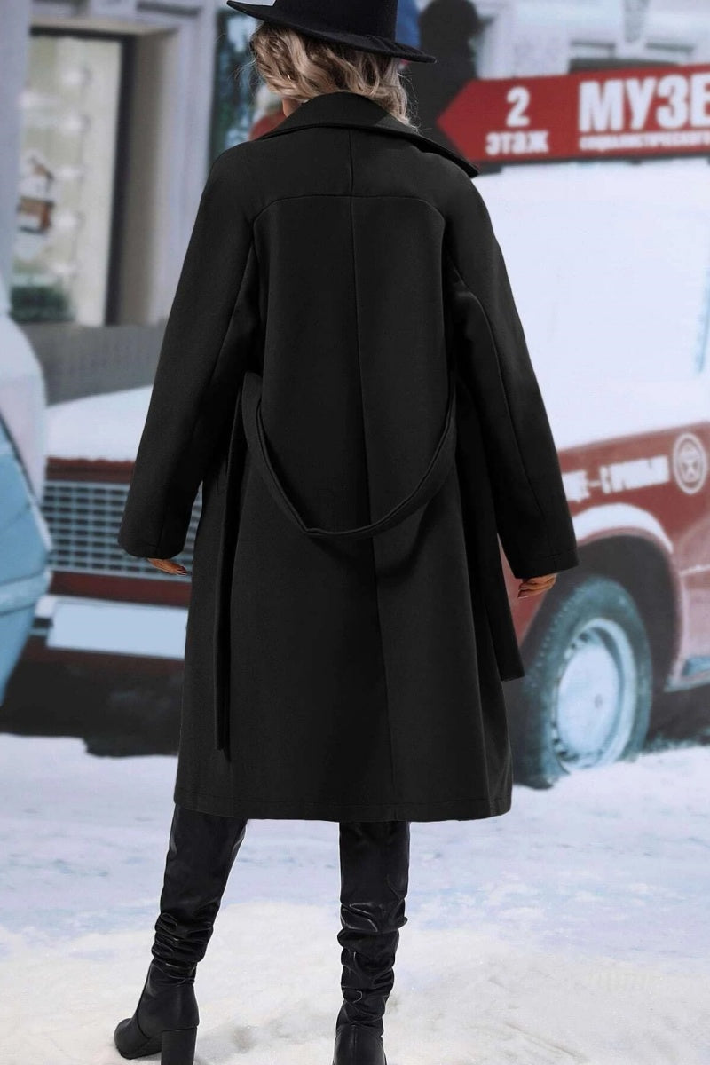 Lange jas | Wolmix double breasted jas met ceintuur en revers | CELINA