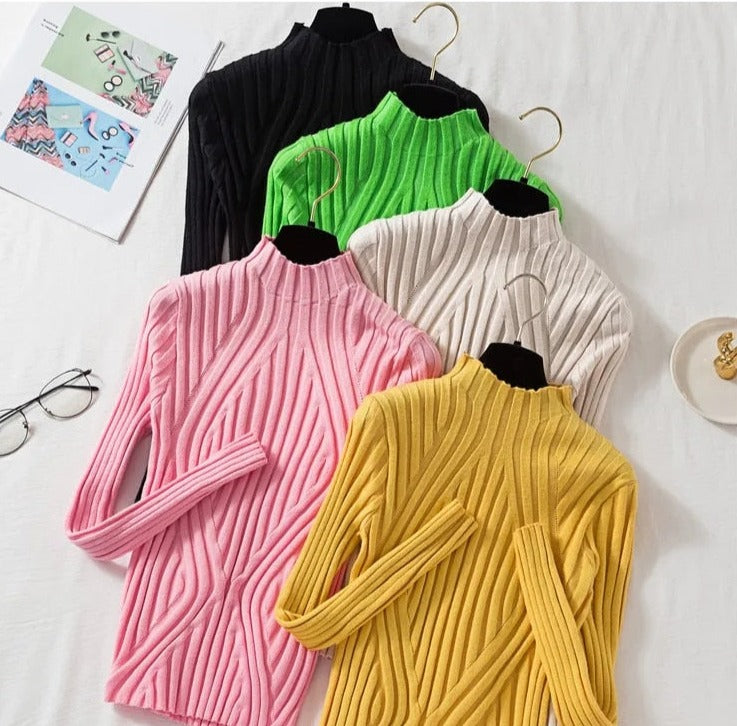 Trui | Dames coltrui met lange mouwen in gebreid design | ELODIE