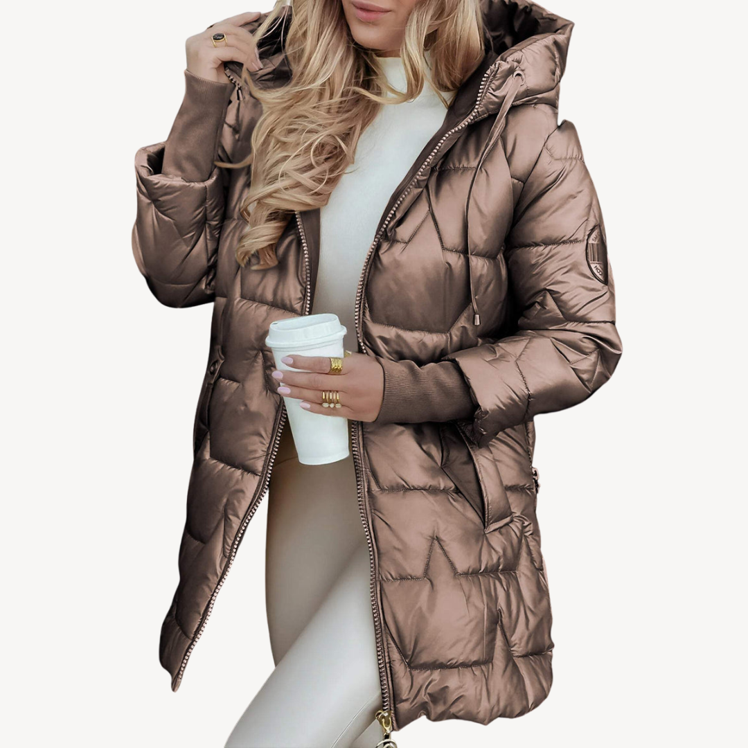 Puffer Coat Dames met Capuchon | Mid-Length Gewatteerde Winterjas | NOLA