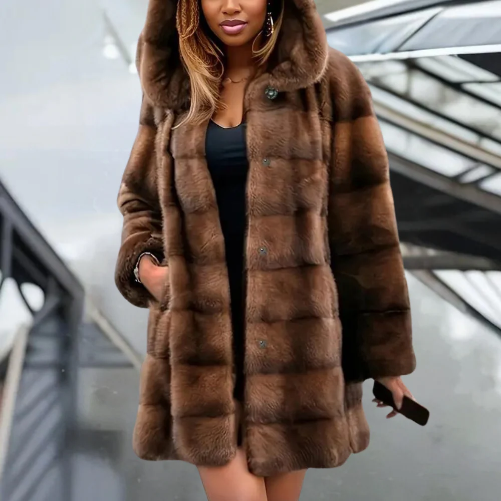 Trenchcoat | Faux fur jas met capuchon en relaxed fit | AMIRA