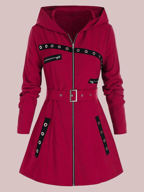 Hooded coat | Wollook jas met ceintuur en A-lijn pasvorm | MELIA