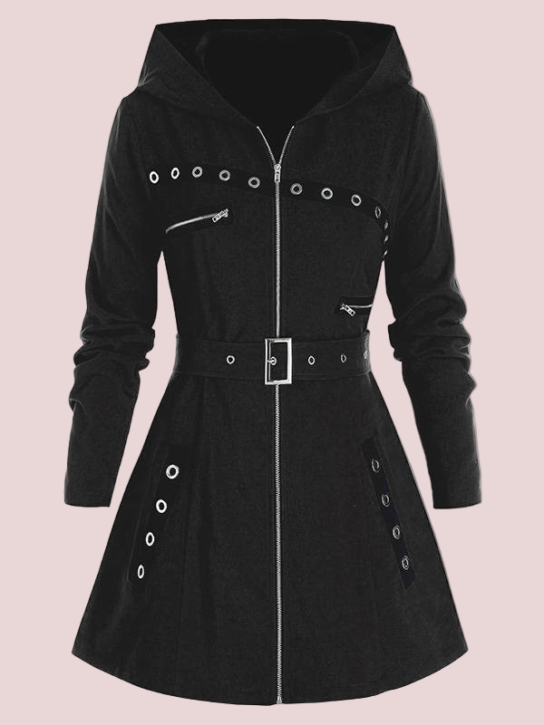 Hooded coat | Wollook jas met ceintuur en A-lijn pasvorm | MELIA