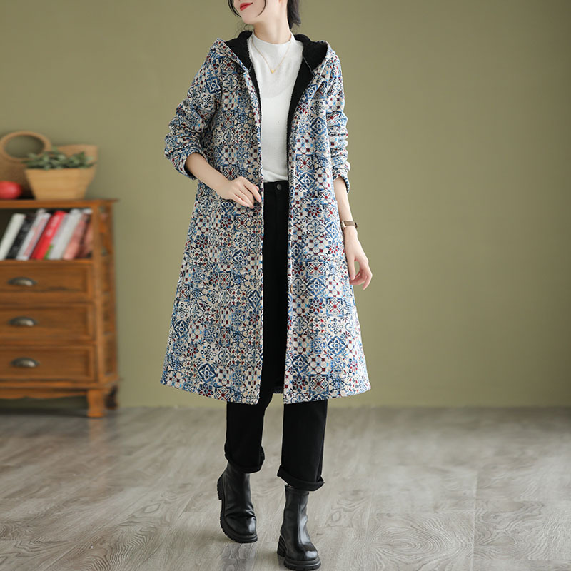 Trenchcoat | A-lijn jas met capuchon en geometrisch patroon | ELORA