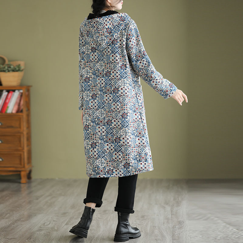 Trenchcoat | A-lijn jas met capuchon en geometrisch patroon | ELORA