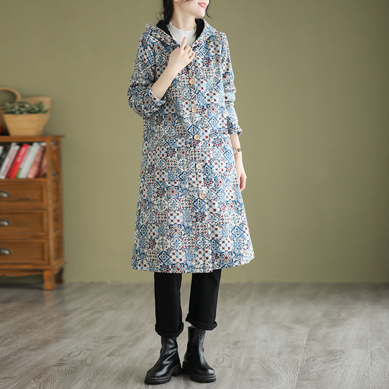 Trenchcoat | A-lijn jas met capuchon en geometrisch patroon | ELORA