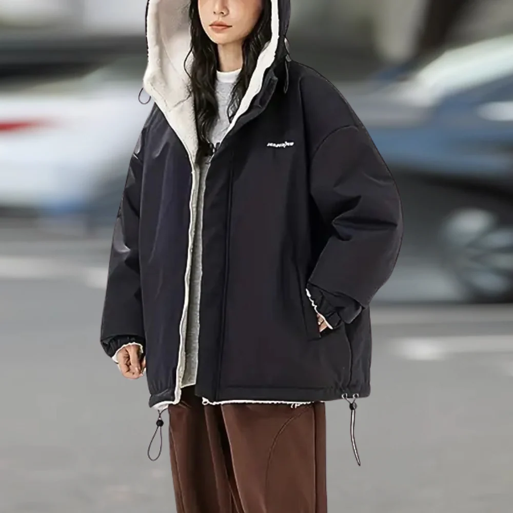 Hooded jas | Oversized reversible jas met plush voering | LÉONIE