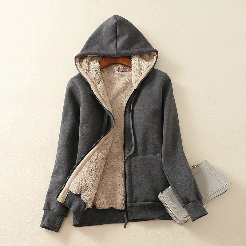 Hooded jas | Relaxed fit jas met sherpa voering en rits | NOOR