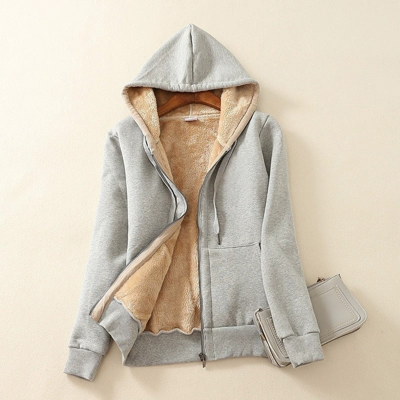 Hooded jas | Relaxed fit jas met sherpa voering en rits | NOOR